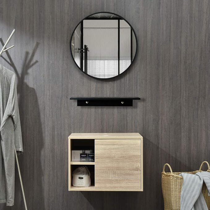YOURLITE 24" Floating Bathroom Vanity, Wall-Mounted Bathroom Vanity with Mirror, Washroom Cabinet with Door Storage
