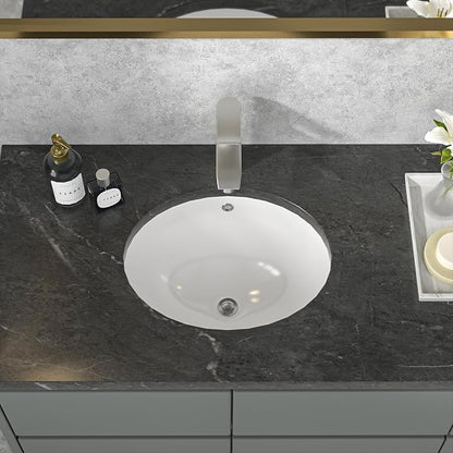 Bathroom Sink Undermount - Sarlai 16 Inch Undermount Oval Sink Pure White Porcelain Ceramic Lavatory Vanity Vessel Sink Basin，Interior Size 14.9" x 13"