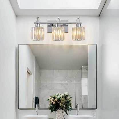 Bathroom Vanity Lights 3-Light Chrome Modern Crystal Vanity Light Fixtures Over Mirror Crystal Bathroom Vanity Lighting Fixtures