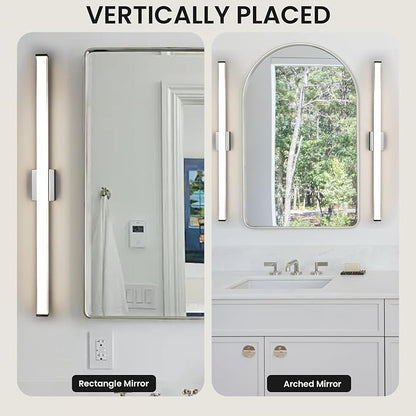 Modern LED Bathroom Vanity Light 48 inch 32W Dimmable 3CCT Bathroom Light Fixture Over Mirror Rectangle Bath Vanity Light Bar with Double Layer Acrylic Shade (Chrome)