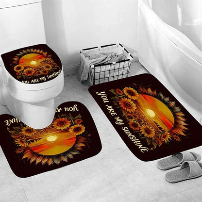 AZHM Sunflower Shower Curtain Set 4 PCS Bathroom Bathroom Accessory Sets Inspirational Quotes Floral Vintage Bath Decor with Rugs and 12 Hooks