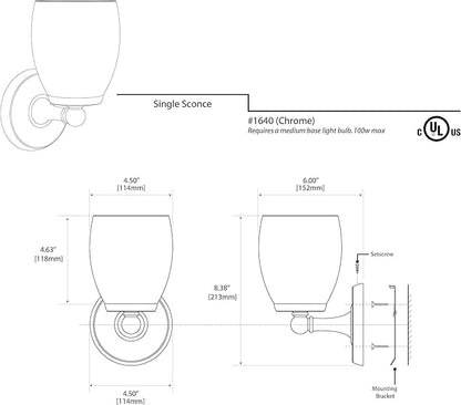 Gatco 1640 Sconce, Single, White/Wall Mounted 6" H x 4.50" W Bathroom Vanity One Sconce Lighting Fixture