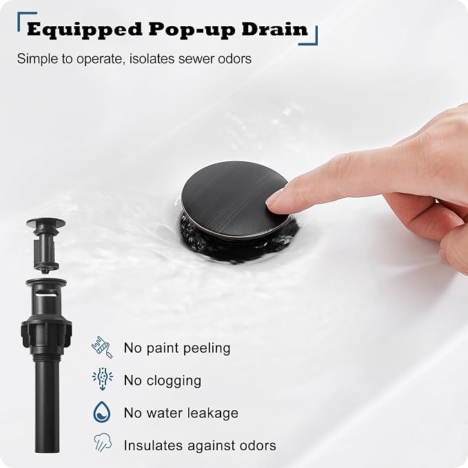 4-16 Inch Widespread Faucet Bronze Waterfall Bathroom Faucet 3 Hole Bathroom Sink Faucet, Brass Bath Faucets for Sink Two Handle Vanity Faucet with Drain and Supply Water Hose