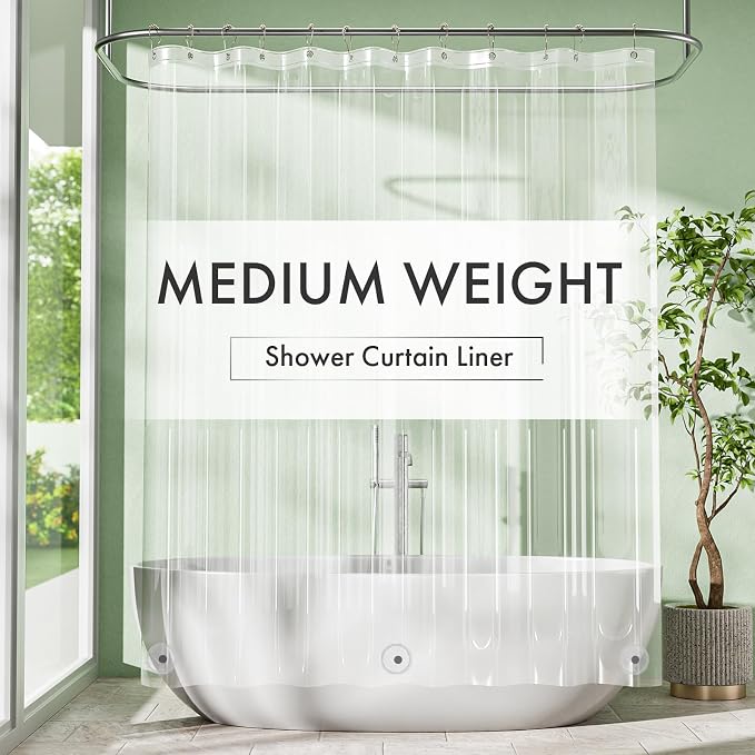 Extra Long Shower Curtain Liner 72 x 84 Clear Shower Liner Medium Weight PEVA Waterproof Inside Shower Curtains for Bathroom with 3 Magnets and Rustproof Grommets