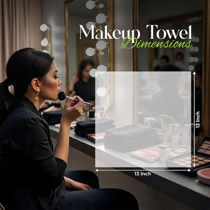 DAN River Black Makeup Towels - Pack of 6 (13x13 in) - Ultra Soft Cotton Face Towels with Embroidery - Reusable, Quick-Dry & Machine Washable Makeup Remover Cloths for Bathroom, Spa & Salon