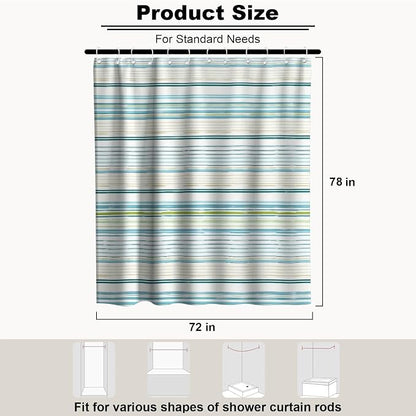 Neutral Modern Striped Shower Curtain Abstract Luxury Ocean Aesthetic | Rustic Shower Curtains for Bathroom, Waterproof Bath Curtain with Hooks Machine Washable Bathtub Curtains 72x78 Inch Blue