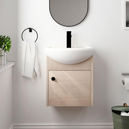 18" Bathroom Vanity with Sink, 18 Inch Floating Vanity for Small Space, Modern Single Sink Bathroom Vanity Combo, Brown Wall Mounted Cabinet Set (BN-023)