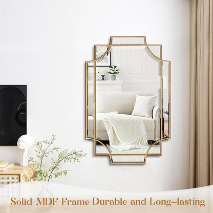 Gold Mirror for Wall, 32"x48" Large Decorative Mirrors for Wall Decor, Polished Bevelled Full Length Long Mirror for Living Room, Bathroom, Bedroom, Entryway