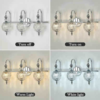 Modern Bathroom Light Fixtures Polished Chrome Vanity Light with Glass Globe LampShade 3 Lights Mid Century G9 Bulb Wall Sconce Indoor Vanity Light Over Mirror for Bedroom Kitchen Hallway