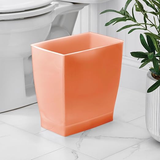 iDesign Small Plastic Bathroom Trash Can, Orange | Slim Rectangle, For Bedroom, For Office, For Dorm