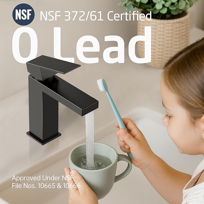 KES Black Bathroom Faucet & Bathroom Sink Drain Without Overflow, Single Handle Type Faucet with Pop Up Drain Stopper Stainless Steel Matte Black, L3156ALFF12-BK-C1