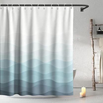 Modern Rustic Shower Curtain, Stripes Ocean Luxury Abstract Nautical Aesthetic Shower Curtains for Bathroom, Waterproof Bath Curtain with Hooks Machine Washable Bathtub Curtains 72x72 Inch Blue