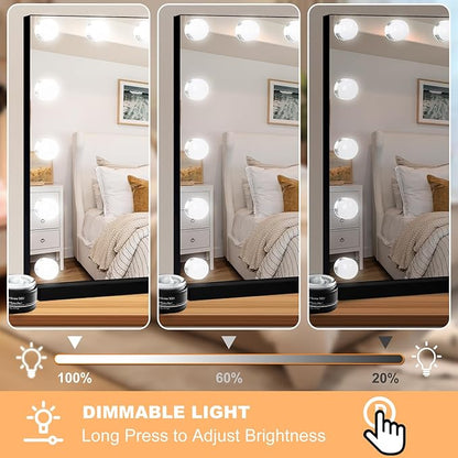Moonee Black Vanity Mirror with Lights, Hollywood Lighted Makeup Mirror with 15 Dimmable Bulbs and 10X Magnification, 3 Colors Modes, Aluminum Metal Frame, Light Up Mirror for Tabletop/Wall（23" x 18"）