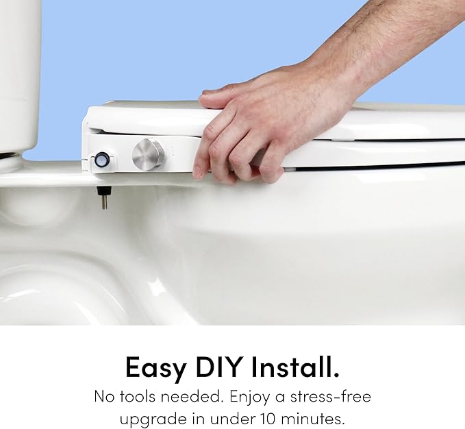 TUSHY Wave Non-Electric Bidet Toilet Seat | Sleek Round Design, Quick-Release for Easy Cleaning | DuoFlow Front & Rear Wash, Self-Cleaning Nozzle, Soft-Close Lid, 10-Min DIY Install, Platinum Knob