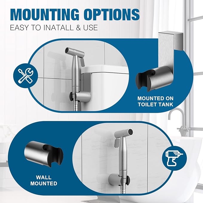 FREDI Bidet Sprayer for Toilet - Handheld Sprayer Kit, Adjustable Pressure, Stainless Steel, Easy to Install (2-Pack, Brushed Nickel)