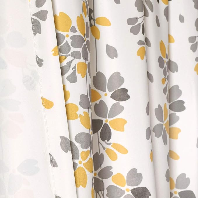 Lush Decor Weeping Flower Light Filtering Window Curtain Panels, Pair, 52"W x 108"L + 2" Header, Yellow & Gray - Charming Modern Floral Curtains for Living Room, Dining Room, & Bedroom