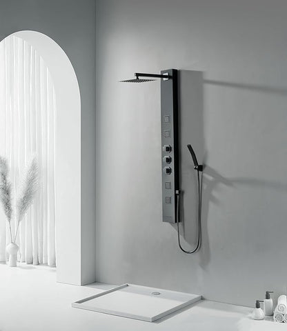 Homevacious Shower Panel Tower System,Stainless Steel Bathroom Stand Up Shower Kit,Wall-Mount Shower Panels with Rainfall Shower Head,4 Massage Body Jets,Tub Spout and Handheld Shower,Matte Black