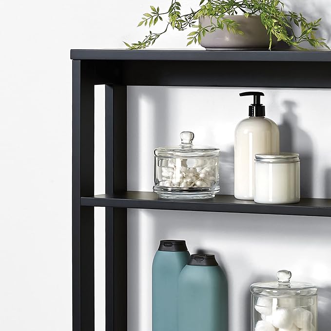 Zenna Home Wall Mounted Storage Shelf, Wood Space Saving Storage Organizer with 4 Shelves, Shelving Unit for Small Spaces like Bathroom and Kitchen, Black