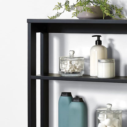 Zenna Home Wall Mounted Storage Shelf, Wood Space Saving Storage Organizer with 4 Shelves, Shelving Unit for Small Spaces like Bathroom and Kitchen, Black