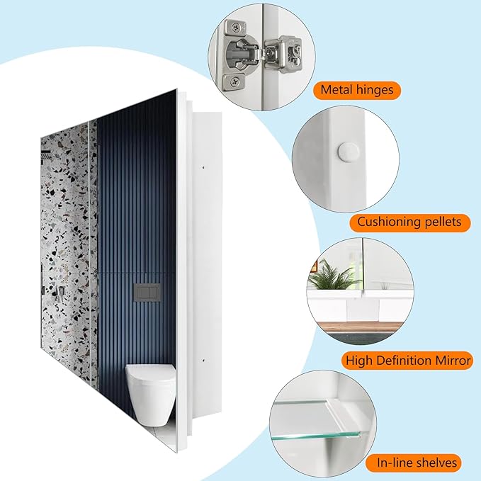 Mirror Cabinet, Simple&Beautiful, Large Storage Space, Matte White for Bathroom Vanity (CS5001-3226)
