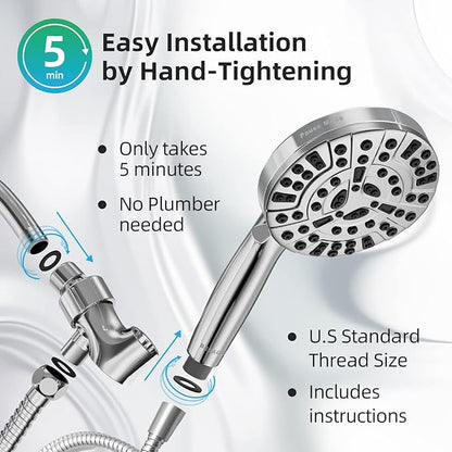 BESAQUO 9 Functions High Pressure Shower Head with Handheld,Built-in Pause Mode&Power Wash,Non-Clogging Nozzles,6ft Hose&Bracket