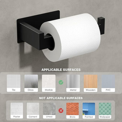Auxmir Self Adhesive Black Toilet Paper Holder 2 Pack, Toilet Roll Holder Wall Mount, Premium Thicken SUS304 Stainless Steel, Rustproof No Drilling Toilet Tissue Holder for Bathroom Kitchen Washroom