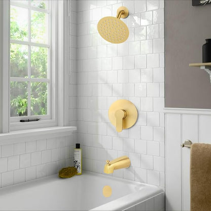 Brushed Gold Shower Faucet Set with Valve, Gold Shower Head and Handle Set, Brushed Gold Shower Head