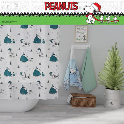 Peanuts Snoopy Puffer Coat Holiday Christmas Bath Microfiber Shower Curtain, 72x72, (Officially Licensed Product) by Franco