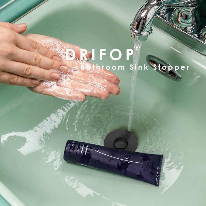Universal Bathroom Sink Stopper, Basin Pop-up Bathroom Sink Drain Strainer, Bathroom Drain Stopper with Stainless Steel Hair Catcher for 1.1-1.5 Inch Drain(1 PCS, Black)