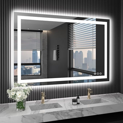 LOAAO 48X36 LED Bathroom Mirror with Lights, Anti-Fog, Dimmable, Backlit + Front Lit, Lighted Bathroom Vanity Mirror for Wall, Shatter-Proof, Memory Function, ETL Listed | Anti-Fog, Dimmable, 3 Color Temperature, Backlit + Front Lit, Memory Function, T...