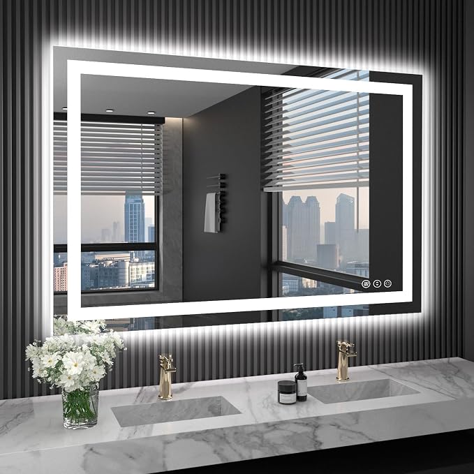 LOAAO 48"X32" LED Bathroom Mirror with Lights, UL Listed | Anti-Fog, Dimmable, 3 Color Temperature, Backlit + Front Lit, Memory Function, Tempered Glass