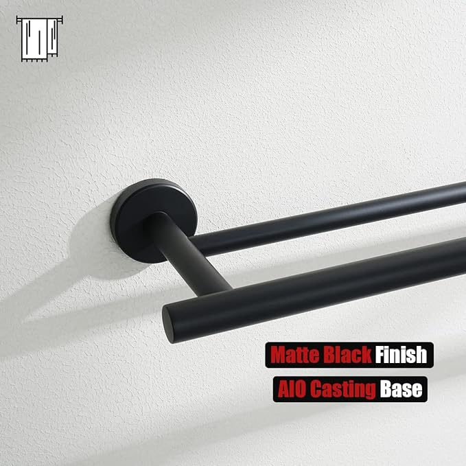 JQK Double Towel Bar 27 Inch, Matte Black Useable Length 24 Inch 304 Stainless Steel Thicken 0.8mm Bath Towel Rack for Bathroom, Towel Holder Wall Mount, TB100L24-PB