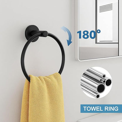 Matte Black 24in Stainless Steel Bathroom Hardware Set | Towel Bar Set , Bathroom Accessories Set Wall Mounted, Towel Racks for Bathroom, Towel Ring, Towel Hooks, Toilet Paper Holder