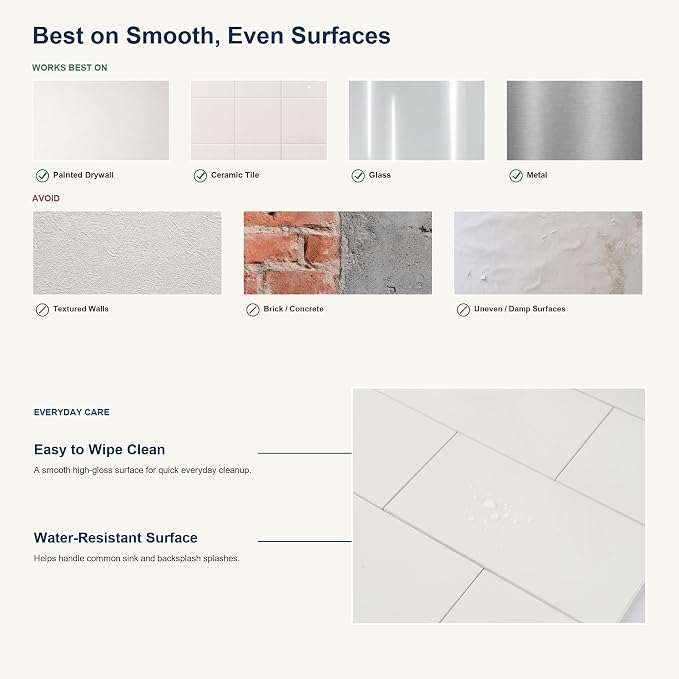 Yipscazo 2026 New Upgrade Peel and Stick backsplash 3 x 6 Inches, Backsplash Tile Peel and Stick Tile for Kitchen, Bathroom, Laundry Room, Fireplace(Polished Soft White, 160 Pieces)