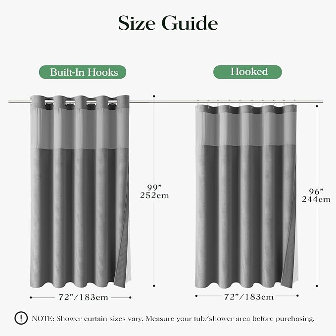 Grey Hook Free Waffle Shower Curtain & Snap-in Fabric Liner,72x99 | Less Time to install, 3 in 1 Fabric Shower Curtain and Liner Set with Magnets, Extra Long, Shower Curtains for Bathroom