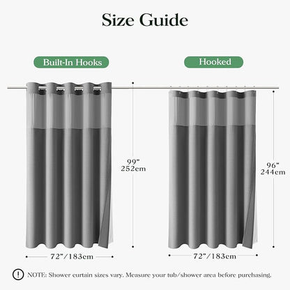 Grey Hook Free Waffle Shower Curtain & Snap-in Fabric Liner,72x99 | Less Time to install, 3 in 1 Fabric Shower Curtain and Liner Set with Magnets, Extra Long, Shower Curtains for Bathroom
