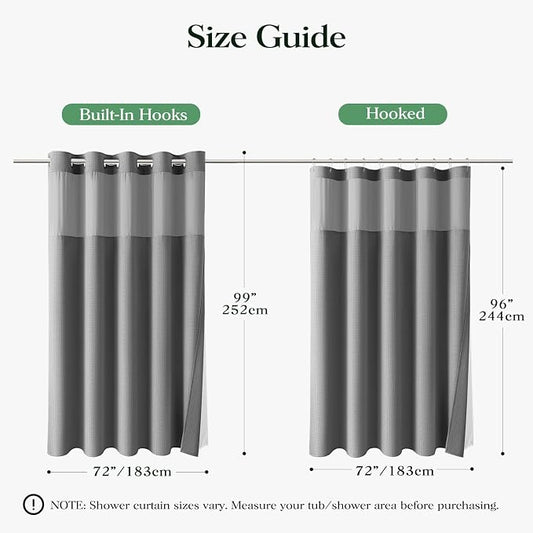 Grey Hook Free Waffle Shower Curtain & Snap-in Fabric Liner,72x99 | Less Time to install, 3 in 1 Fabric Shower Curtain and Liner Set with Magnets, Extra Long, Shower Curtains for Bathroom