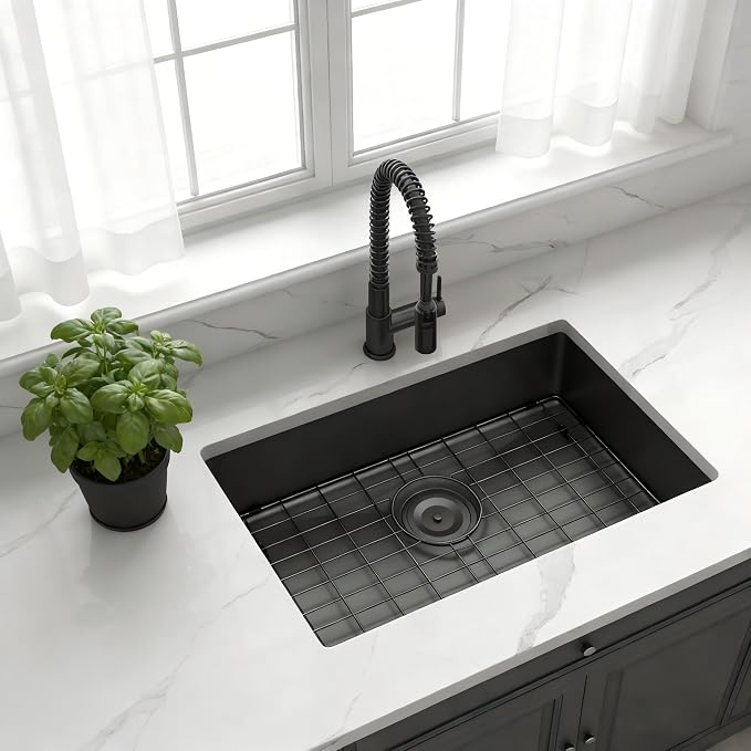 Kitsitchen Black RV Kitchen Sink,16 Guage T304 Stainless Steel Undermount Kitchen Sinks with Strainer & Bottom Gird, 23" x 16" x 7" Single Bowl Drop In Kitchen Sink Used at RV, Outdoor and Bathroom