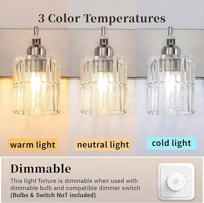 OCIOC 5-Light Bathroom Light Fixtures Brushed Nickel, Bathroom Vanity Light with Glass Shade, E26 Base Vanity Lights for Mirror,Bedroom,Living Room