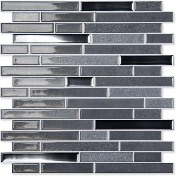 LONGKING 10-Sheet Extra Thick Peel and Stick Backsplash Tiles, Waterproof Kitchen Backsplash Peel and Stick Tile, Self-Adhesive Backsplash for Kitchen, Dark Gray | Peel and stick backsplash, self-adhesive wall tile, Gray, extra thick, waterproof, kitch...