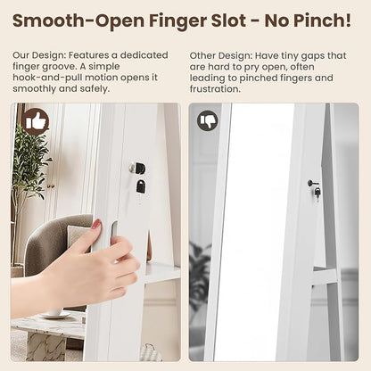 4-In-1 Jewelry Cabinet Jewelry Armoire Lockable Standing, White | Jewelry Organizer with Storage, Full-Length Mirror, 3 Storage Shelves, Makeup Mirror, 360 ° Swivel Jewelry Armoire for Women
