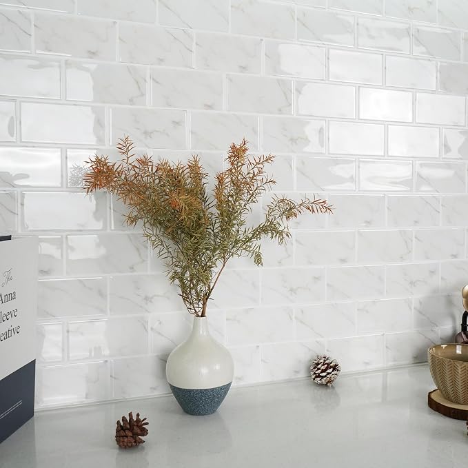 STICKGOO 10-Sheet Subway Tile Peel and Stick Backsplash, Self Adhesive Vinyl Wall Tiles, Stick on Backsplash for Kitchen and Bathroom(Thicker Design)