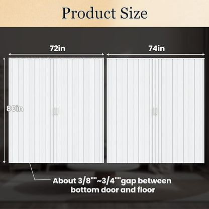 SmartStandard 72x80in Double Accordion Doors Interior, Double Walled, White | Easy to Assemble, Save Space, PVC Accordion Folding Doors for Closet Doorway Basement, with Track and Hardware