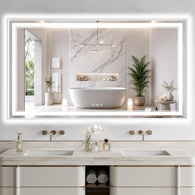 36"x60" LED Bathroom Mirror with Lights, Backlit + Front Lit, Anti-Fog | Lighted Bathroom Mirror with One-Piece Aluminum Alloy Frame, HD Shatterproof Tempered Glass, Dimmable, Memory Function