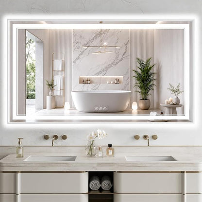 36"x60" LED Bathroom Mirror with Lights, Backlit + Front Lit, Anti-Fog | Lighted Bathroom Mirror with One-Piece Aluminum Alloy Frame, HD Shatterproof Tempered Glass, Dimmable, Memory Function