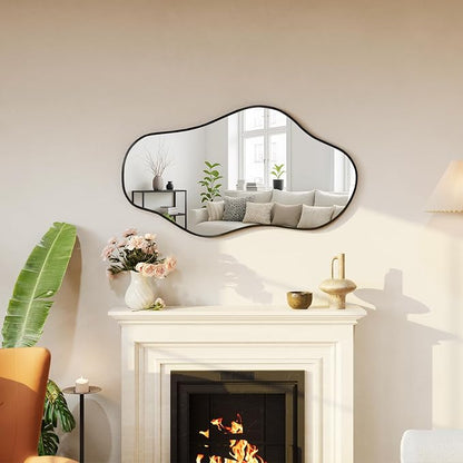Irregular Wall Mirror, 24"x36" Asymmetrical Mirror with Metal Frame, Decorative Wall Mirror for Entryway Bathroom Living Room Bedroom, Horizontal or Vertical Hanging