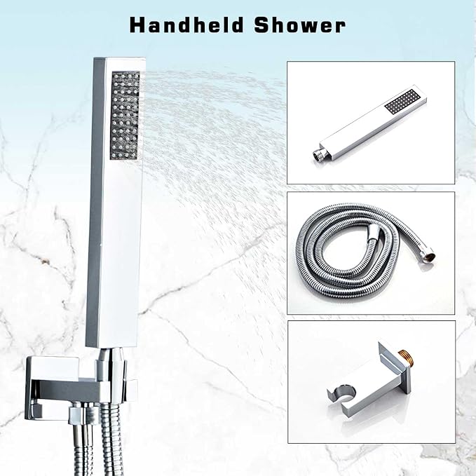 10 Inch Shower Faucet Set,Silver Shower System With Handheld | High Pressure Head with Shower Trim Kit & Handheld Shower Valve,Multi-function Rainfall,Rain Shower & Handheld Spray Combo