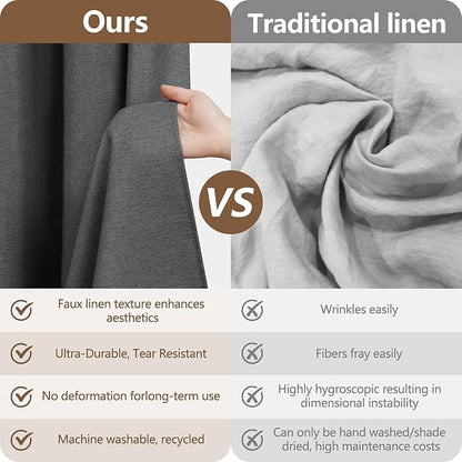 Rustic Country Fabric Shower Curtain Extra Long 72 x 84 Inch, Heavyweight Faux Linen Shower Curtain Charcoal Grey Water-Resistant, Dark Gray Shabby Chic Hotel Bathroom Curtain Washable