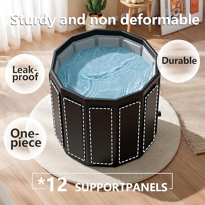 Portable Bathtub for Adult, Foldable Soaking Bathtub for Hot SPA&Ice Bath, Foldable Small Bathtub collapsible bathtub for Bathing, 6-layer Insulated portable tub,Space-Saving (black, 25.9X27.5 IN)