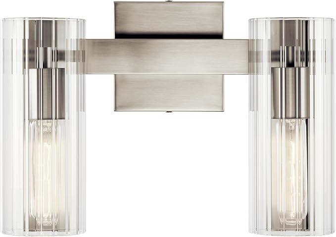 Kichler Jemsa 2 Light Vanity, Modern Light with Clear Fluted Glass in Brushed Nickel for Bathroom or Powder Room (9.75" x 13.75"), 55167NI